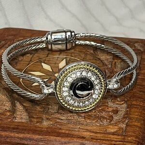 Rhinestone Two-Tone silver / gold Initial "C" Cable Magnetic Clasp Bangle